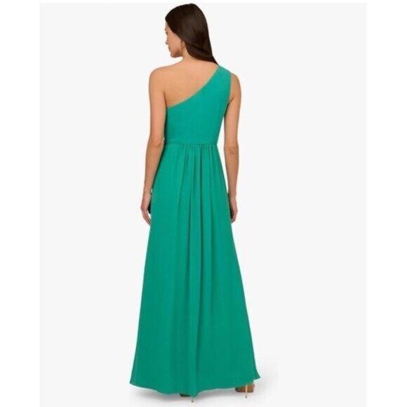 Adrianna Papell Women's Size 16 Green Chiffon One Shoulder Formal Gown Dress New - Picture 2 of 10